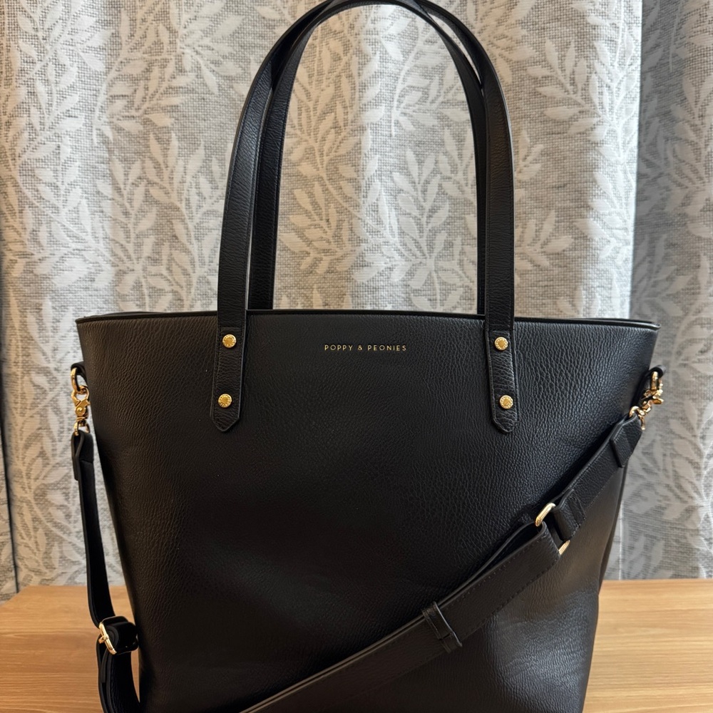 Poppy & Peonies Elegant Black Tote